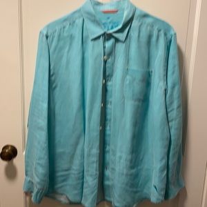 Tommy Bahamas relax linen teal/ gr of sl shirt